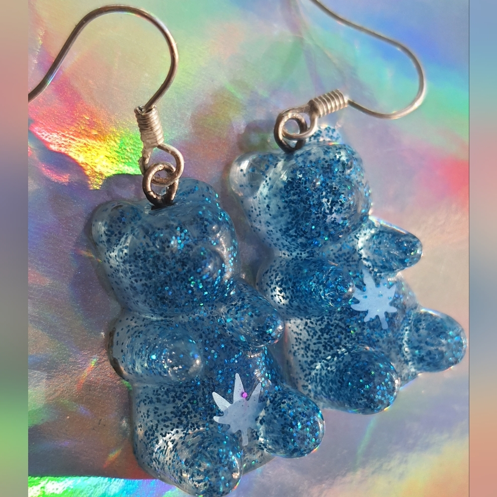 Resin Gummy Bear Earrings With Weed Leaf